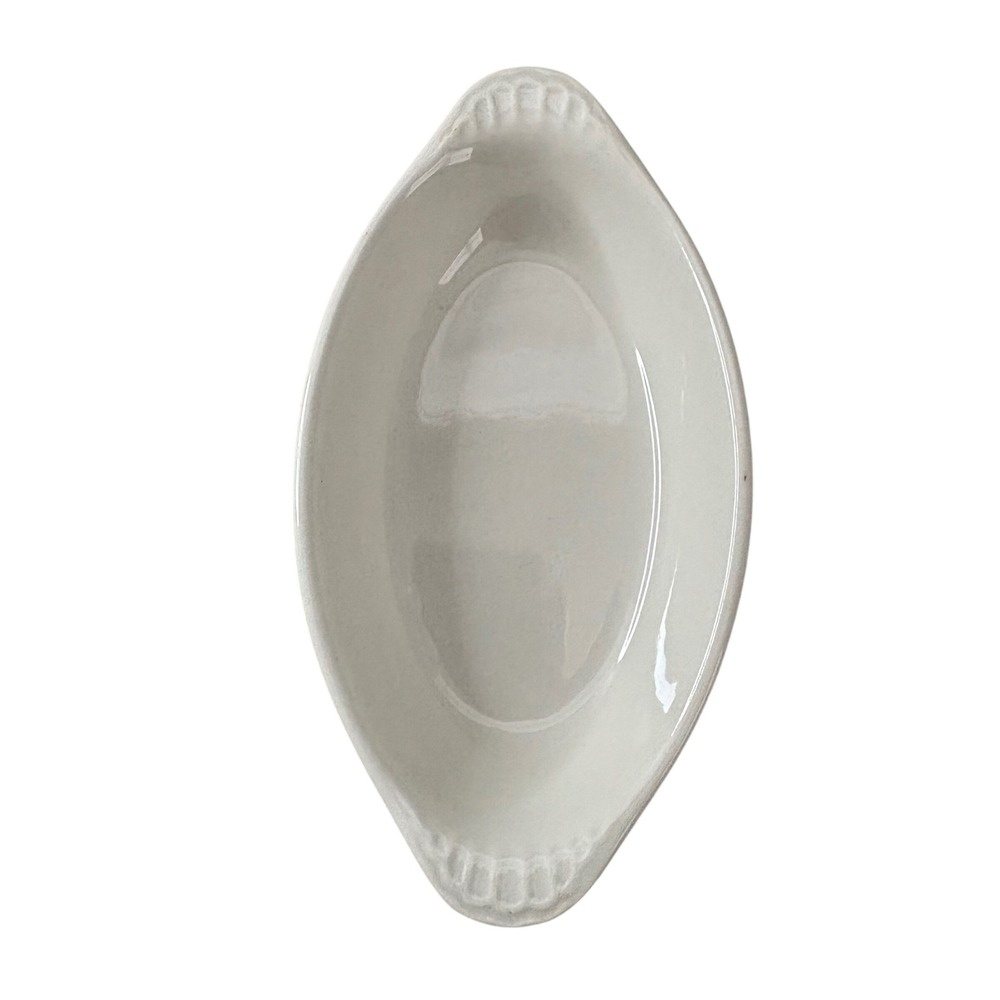 Vintage DCI 626 Cream White Ceramic Oval Au Gratin Dish with Scalloped Handles